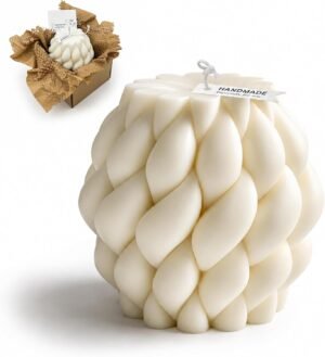 Handmade Knot Ball Scented Pillar Candle, House Warming Gifts New Home, Birthday & Retirement Present, Ideal for Teachers, Women & Mom, Home Room Table Shelf Decor (White, Medium