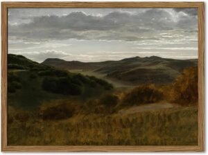 Framed Vintage Landscape Wall Art, Mountain Nature Wall Decor Paintings, Moody Countryside Canvas Prints Pictures Wall Decor for Living Room Bedroom Dining Room Office 12×16 inch