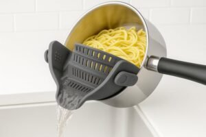 Food Strainer, Smart Pots, Clip-On Silicone Colander, Heat-Resistant by TerraHome (Gray)