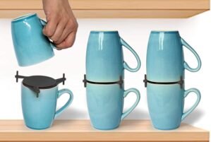ELYPRO Coffee Mug Organizers and Storage, Kitchen Cabinet Shelf Organizer – Cupboard and Pantry Organization, Expandable Stackable Gadget for Tea Cup and Coffee Mugs, Save Space (Black)