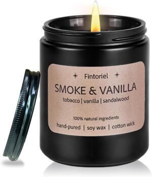 Smoke & Vanilla Scented Candle – 7oz Soy Wax, 45 Hour Burn Time, Subtle & Non-Irritating Fragrance, Long Lasting Cotton Wick Candle for Home, Bedroom, Living Room Decor