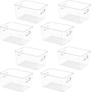 BALEINE Clear Plastic Storage Bins, Pantry Organization, BPA Free Stackable Refrigerator Organizers and Storage with Handles for Kitchen Fridge Cabinet Bathroom (8PK, 9.5×5.5×4.5)