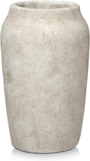 Briful Rustic Vintage Ceramic Vase, 9.06” Farmhouse Table Decor with Wide Mouth, Large Decorative Vases for Home Decor, Living Room, Entryway & Shelf Styling, Beige