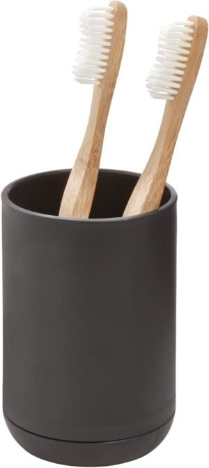 iDesign Toothbrush Holder for Normal Toothbrushes, Spin Brushes, and Toothpaste, The Cade Collection – 3″ x 3″ x 4. 5″, Matte Black