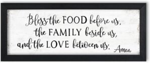 Bless The Food Before Us Wall Decor:Farmhouse Kitchen Signs Wall Decor Bible Verse Quotes Christian Wall Art Modern Rustic Farmhouse Dining Room Decor Black Frames Hanging Plaques 6″ x 15″