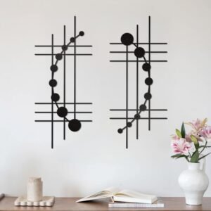 DUOOLN 2 Pcs Black Abstract Metal Wall Art, Minimalist Hanging Wall Decor Single Line Art, 3D Textured Modern Geometrical Metal Wall Sculptures, for Living Room Bedroom Bathroom Study Room Home Decor