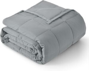 Topblan Weighted Blanket for Adults 12lbs, Soft Cooling Breathable Weighted Throw for Sleeping, Machine Washable Heavy Blanket with Glass Beads for Summer, Sofa Bed, 48″x72″ Twin Size, Grey