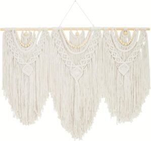 CYTJ Large Macrame Wall Hanging, Cotton Hand-Woven Tapestry Boho Wall Art, Above Bed Large Wall Decor, Macrame Tapestry Boho Decor for Bedroom Living Room Apartment Nursery (white, Bead)