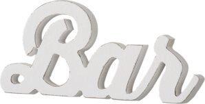 Rustic Coffee Bar Signs for Home Bar Wall 9 Inch, Distressed White Bar Decorations, Cool Man Cave Things, Farmhouse Wooden Small Letters Accessories for Christmas Kitchen Shelf Tabletop