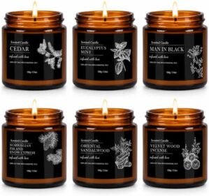 Scented Candles for Men, 6 Pack Soy Candle Gift Set, 150 Hour Burn Time, Sandalwood Cedar Aromatherapy Candles Gifts for Birthday Christmas for Men Dad Husband Boyfriend
