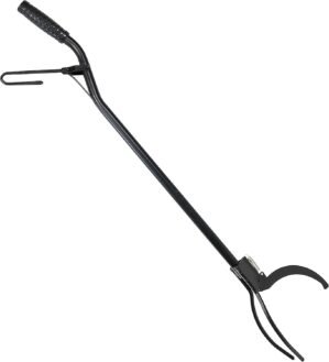 Sunnydaze 36-Inch Steel Fire Tongs for Fire Pit – Outdoor Fireplace Log Grabber – Campfire Tool with Lever Action Handle for Lifting Firewood – Black