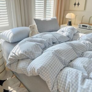 Nayoroom Gingham Duvet Cover Queen Size Blue White Plaid Checkered Comforter Cover 3 Pcs Soft Breathable Washed Microfiber Grid Farmhouse Bedding Set with Pillow Shams
