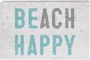 Simply Said, INC Small Talk Rectangles, Be Happy Beach Sign – 3.5″x5.25″ Rustic Distressed Wood Sign STR1267