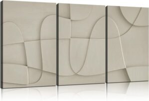 RJETZMU 3 Pcs Abstract Geometric Canvas Wall Art Modern Minimalist Beige Line Pattern Wall Decor for Bedroom Living Room Office 12×16 Inch Ready to Hang