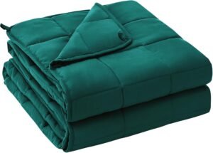 yescool Weighted Blanket for Adults (20 lbs, 60” x 80”, Dark Green) Cooling Heavy Blanket for Sleeping Perfect for 190-210 lbs, Queen Size Breathable Blanket with Premium Glass Bead, Machine Washable