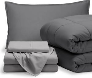 Bare Home Bed-in-A-Bag 5 Piece Comforter & Sheet Set – Twin XL – Goose Down Alternative – Ultra-Soft 1800 Premium Bedding Set (Twin XL, Grey/Light Grey)