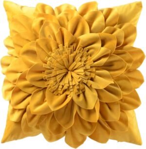 OiseauVoler Decorative 3D Flower Throw Pillow Covers Soft Velvet Handmade Pillowcases Cushion Covers for Couch Bed Living Room Home Decor 18×18 Inch Yellow