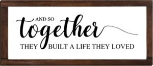 Jetec Farmhouse Wall Decor Rustic Modern Framed Hanging Plaque Together They Built a Life They Loved Sign 14 x 6.4 Inches Wooden Signs for Home Love Decorations