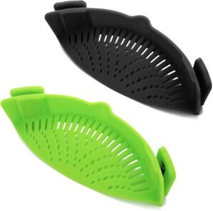 2 Pcs Clip on Strainer, Pot Strainer for Pasta Meat Vegetables Fruit, Silicone Strainers – Fit All Pots Bowls.