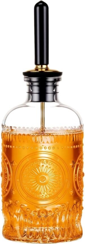 Baalaka 1 Pack Glass Coffee Syrup Dispenser Bottles 7 OZ, Simple Syrup Bottles with Metal Pour Spout, Syrup Dispenser for Coffee Bar Accessories for Maple Honey Syrup Oil and Sauces