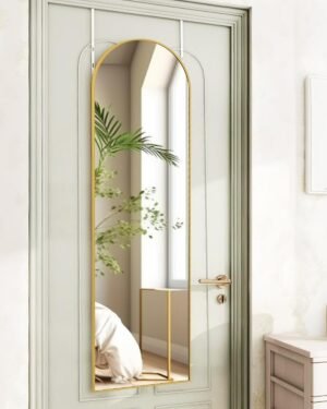 KOMCOTE Full Length Mirror 48×14 Inches – Over The Door Hanging Mirror for Bedroom, Living Room, Closet – Arch Floor Mirror, Door Mirror with Gold Frame – No Drill Easy Install