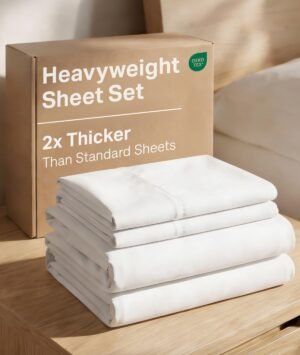 Extra Thick Heavyweight Queen Size 4 Piece Sheet Set – High End Super Luxury Bed Set – Premium Heavyweight Hotel Quality Sheets with Deep Pockets – Easy-Fit – Ultra-Soft, Warm & Wrinkle Free – White