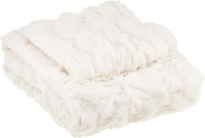 Comfort Spaces Ruched Faux Fur Plush 3 Piece Throw Blanket Set Ultra Soft Fluffy with 2 Square Pillow Covers, 50″x60″, Ivory