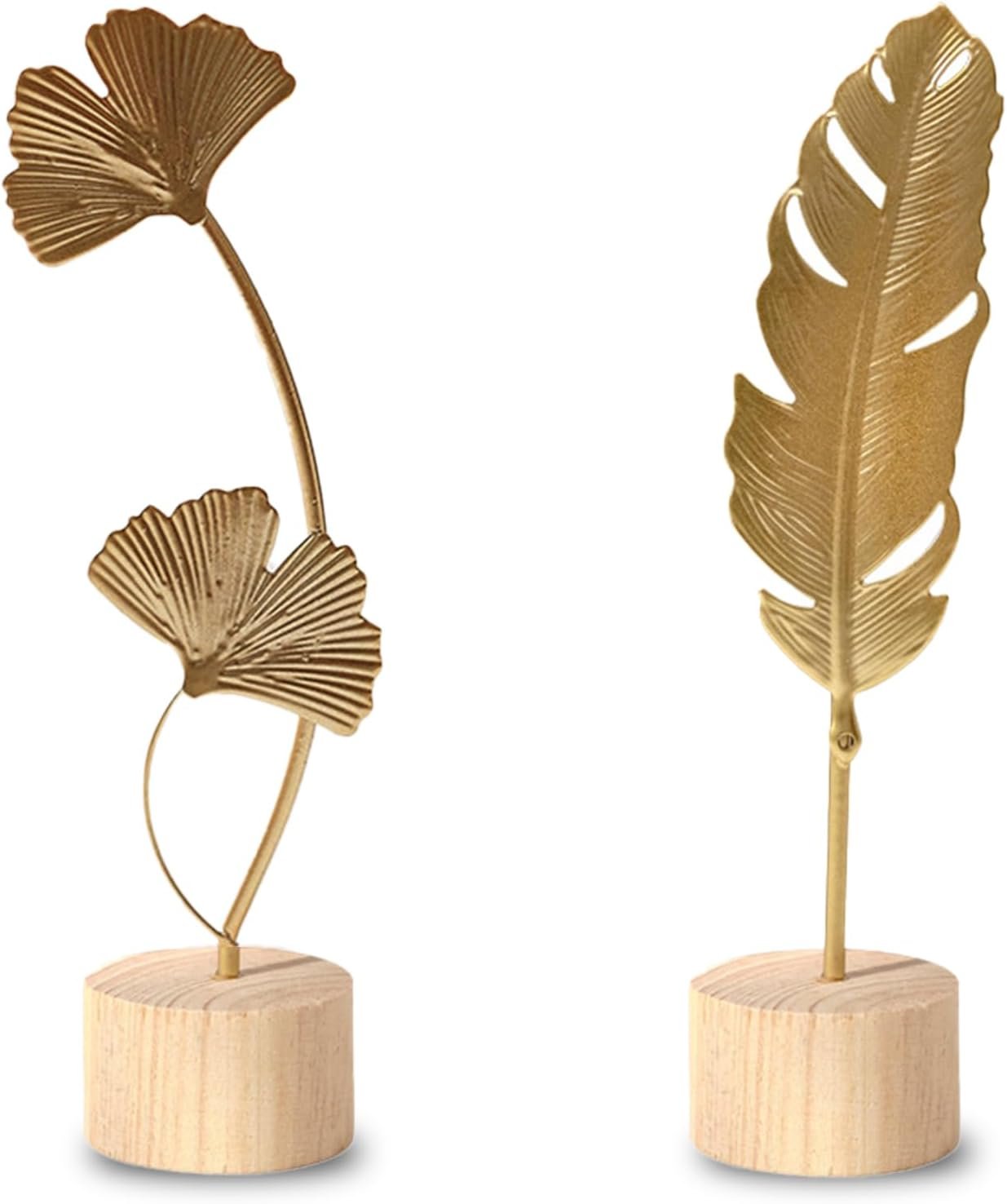 Two-Piece Luxury Nordic Metal Leaf Sculptures – Elegant Gold Ginkgo & Palm Leaf Art Décor, Modern Minimalist Metal Craft for Living Room, Entryway, Wine Cabinet, Home & Office Decoration
