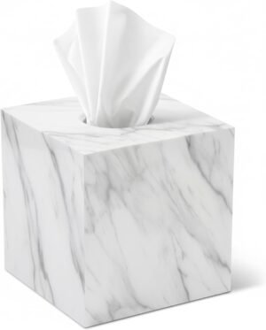 Tissue Box Cover Holder Square Marble Tissue Box Holder Bathroom Vanity Nightstand Bedroom Livingroom Decorative Decor Toilet Organizer Tissues (Marble, Square)