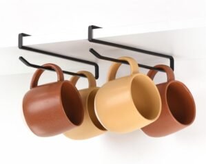 xympo Coffee Mug Hanger for Cabinet, Clip-On Shelf, for Cups, Utensil, Tumbler Lid, Screwless Install (Pack of 2), Fits Shelves up to 3/4″