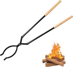Heavy Duty Firewood Tongs – 42″ Large Fireplace Tongs Log Grabber with Scissor Shape Serrated, Portable Expandable Fire Pit Tongs for Outdoor Fire Pit, Indoor Fireplaces, Campfires, Bonfires