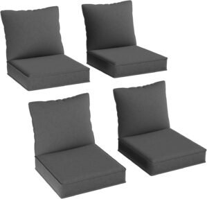 Aoxun Replacement Cushions for Outdoor Furniture, 4-Piece Outdoor Cushions for Patio Furniture, Deep Seat, Waterproof & Fade Resistant Couch Cushion for 4-Seat Patio Conversation Sets, Grey