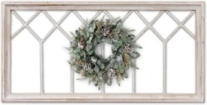 Sintosin Rustic Wood Window Frame Wall Decor 40 x 20 inches, Hanging Washable White Farmhouse Faux Windows Frames for Walls, Decorative Wall Art for Living Room Bedroom Hallway Christmas