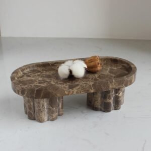 Natural Travertine Marble Oval Tray with 2 Legs, 10″ Vanity Decorative Tray for Countertop Organizer, Catchall Tray for Perfume, Candles, Jewelry Dish