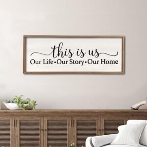 This Is Us Sign Wall Decor for Bedroom 40”×15” Large Vintage Framed Wooden Modern Farmhouse Room Rustic Family Sign Wall Art Hanging Home Decor (Wood White)
