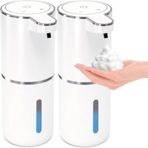 2 Pack Automatic Foaming Soap Dispenser,Touchless Foam Soap Dispenser,12.8oz Rechargeable Wall Mounted Smart for Bathroom and Kitchen Dish Soap,Easy for Toddlers(White)