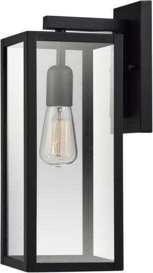 Globe Electric 44176 1-Light Outdoor/Indoor Wall Sconce, Matte Black Finish, Clear Glass Shade, Weather-Resistant Modern Exterior Light