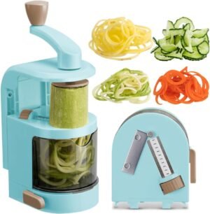 Badelite Vegetable Spiralizer 4-IN-1 Rotating Blade Veggie Spiralizer Zucchini Noodle Maker with Strong Suction Cup Spiral Vegetable Cutter Slicer – Blue