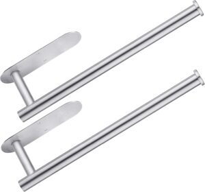CUXIXA Paper Towel Holder Under Cabinet 2 Pack,Stainless Steel Paper Towel Holder Wall Mount for Kitchen, Bathroom, RV, Paper Towel Rack with Self Adhesive and Screws (Silver)