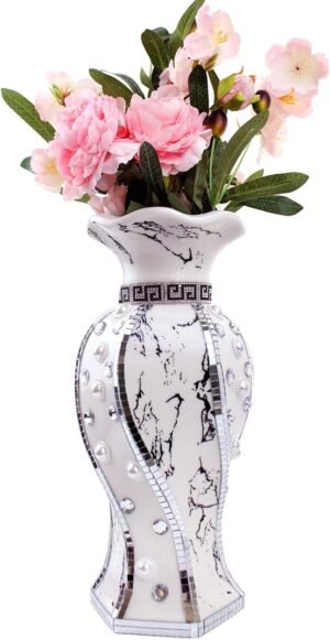 Modern Decorative Vase,Silver Flower Vase for Home Decor with Rhinestone,30 cm Luxury Ceramic Vase for Centerpiece,Living Room,Bedroom,Large Flower Vase