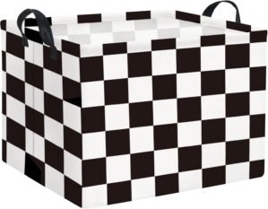 Rectangular Car Basket for Boys Checkered Basket Kids Baby Storage Bin Toy Organizer Box Car Room Decor(Racing Flag)