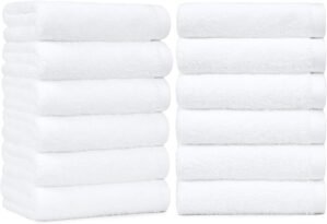 Amazon Basics Soft and Thick Cotton Hand Towels for Bath, Kitchen, Gym, 16 x 26 in, White, 12-Pack
