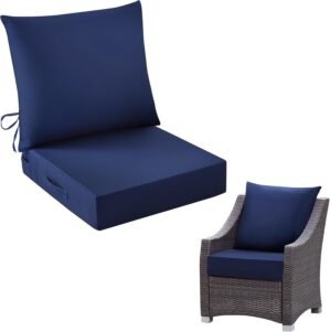 IASEAHK Outdoor Chair Cushions, 24 x 24 Inch Outdoor Cushion for Patio Furniture, Patio Chair Cushion, Waterproof & Fade Resistant Deep Patio Furniture Cushions Set with Handle and Ties, Navy Blue