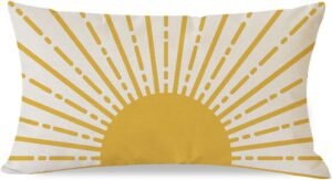 PANDICORN Sunshine Sun Throw Pillow Cover 12×20 Inch Yellow Outdoor Spring Summer Boho Beach Decorations Cute Lumbar Decorative Cushion Case for Home Dorm Living Room Bedroom Sofa Couch Decor