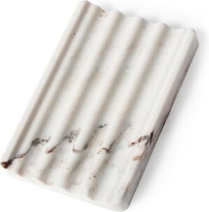 Koville Natural Marble Soap Dish for Shower, Stone Soap Tray for Bathroom, Bar Soap Holder for Sink, Stripe Grooves Saver Stone Dish Tray Keep Bars Dry Easy Clean(Palissandro Classico)
