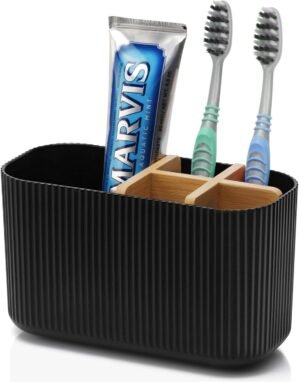 GFWARE Black Toothbrush Holder – Bamboo Toothbrush Holders for Bathrooms Electric Toothbrush Holder Organizer Kids Toothbrush Holders for Bathrooms Countertop