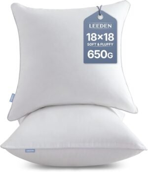 Leeden 18 x 18 Pillow Inserts (Set of 2) – Throw Pillow Inserts with 100% Cotton Cover – 18 Inch Square Decorative Pillows for Sofa, Couch, Bed and Home Decor
