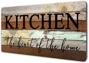 Farmhouse Kitchen Signs Wall Decor Funny Kitchen Wall Art-Kitchen is The Heart of The Home-Sunflower Themed Printed Large Wood Signs Kitchen Wall Decor Home Decorations 16″ x 8″