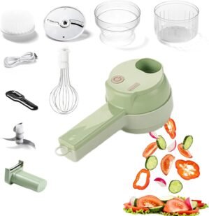 4 in 1 Multi-Functional Portable Electric Vegetable Cutter Set, Wireless Vegetable Processor for Garlic, Peppers, Onions, Celery, Ginger, Meat, With Brush, Comes with Egg & Cream Beater