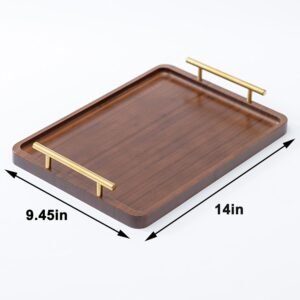XZHXFX Bamboo Serving Tray with Gold Handles, Food Tray for Breakfast,Coffee Table,Dinner & Bar, Decorative Tray for Kitchen, Bedroom (Large)